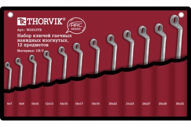 Фотография товара 'Thorvik W2S12TB Набор ключей гаечных накидных изогнутых серии ARC 6-32 мм'