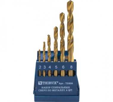 Фотография товара 'Thorvik TDBS6 Набор спиральных сверл по металлу HSS TiN d2.0-8.0 мм'