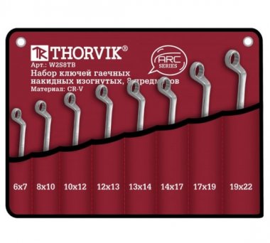 Фотография товара 'Thorvik W2S8TB Набор ключей гаечных накидных изогнутых серии ARC 6-22 мм'
