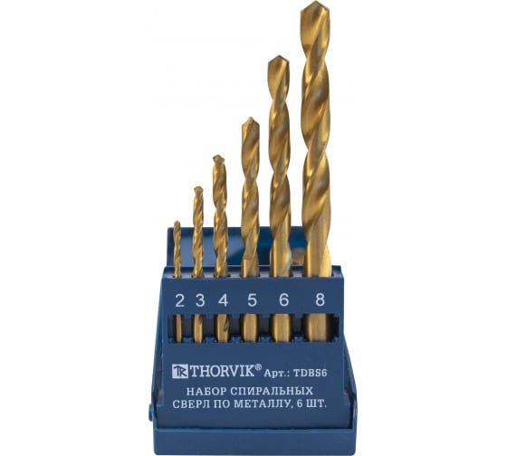 Фотография товара 'Thorvik TDBS6 Набор спиральных сверл по металлу HSS TiN d2.0-8.0 мм'