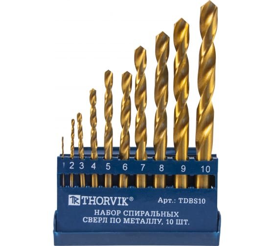 Фотография товара 'Thorvik TDBS10 Набор спиральных сверл по металлу HSS TiN d1.0-10.0 мм'