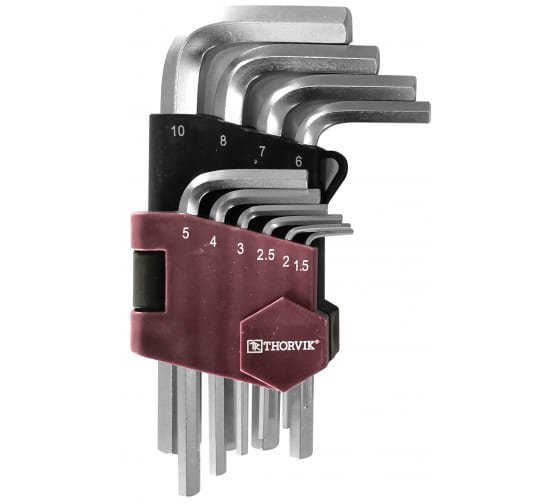 Фотография товара 'Thorvik HKS10S Набор ключей торцевых шестигранных коротких, H1.5-H10'
