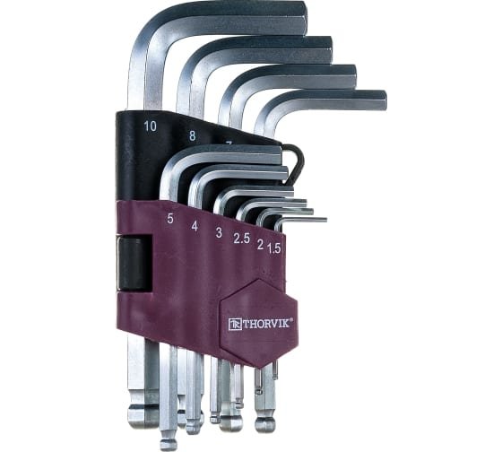 Фотография товара 'Thorvik HKSB10S Набор ключей торцевых шестигранных коротких с шаром'