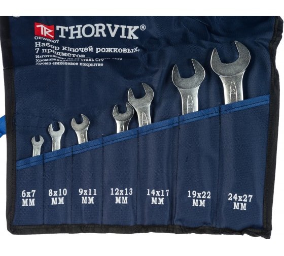 Фотография товара 'Thorvik OEWS007 Набор ключей гаечных рожковых в сумке, 6-27 мм'